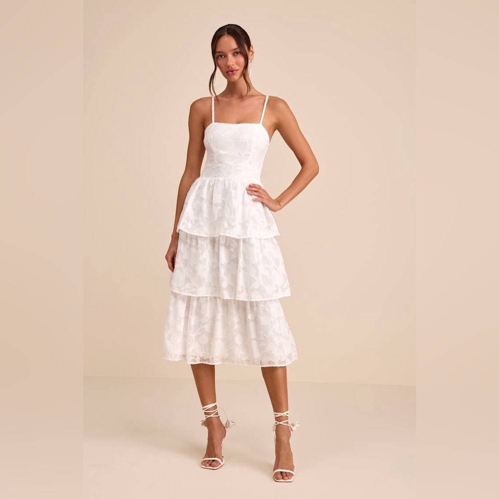 Grace and Beauty White Burnout Floral Print Tiered Dress
Lulus
